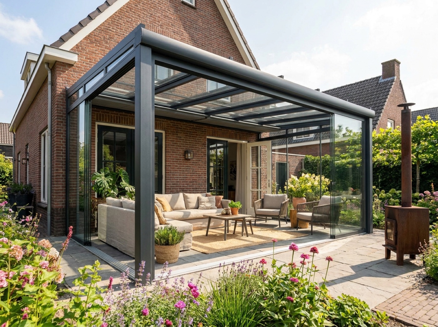 Glazen serre aan tuinzijde